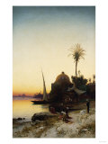 Arab Men Praying by the Nile at Sunset