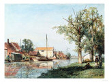 Figures on a Frozen Waterway by a Building  1880