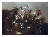 Roses and Other Flowers in Urns with Flowers and Cherries by a Ruin