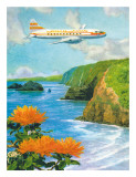 Hawaiian Airlines  Convair 340 Flying over Cliffs of Pololu Valley  Hawaii  c1953