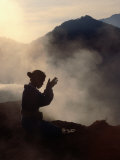 Woman Leaving an Offering on Mt Batur  Batur  Bali  Indonesia