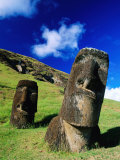 Moai on Side of Volcano  Easter Island  Valparaiso  Chile