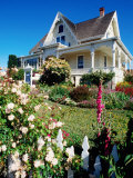 Historic House with Garden Flowers in Foreground  Mendocino  California