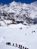 Trekkers in Line Near Annapurna Base Camp  Machhapuchhare  Gandaki  Nepal