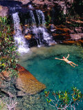 Man Relaxing in Pool at Base of Pacheco Falls  Quebrada Pacheco  Bolivar  Venezuela