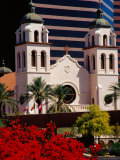 St Mary's Basilica with Arizona Center Tower Behind  Phoenix  Arizona