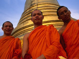 Monks in Front of the Golden Mount  Wat Saket  Bangkok  Bangkok  Thailand