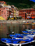 Harbour Boats on Ligurian Sea and Waterfront Buildings  Vernazza  Liguria  Italy