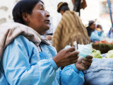Woman Selling Vegetables at Street Market Near Calle Sagarnaga  La Paz  Bolivia
