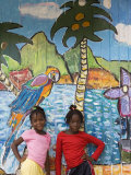 Girls in Front of Mural  Paradise Beach  Carriacou and Petit Martinique  Grenada
