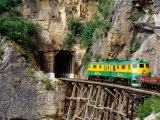 Yukon Railroad Train on Wooden Bridge  White Pass  Skagway  Alaska