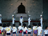 Young Spectators Watch the Changing of the Guards at the Chiang Kaishek Memorial  Taipei  Taiwan