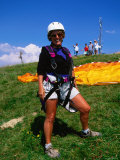 Woman Preparing for Tandem Hangliding  Annecy  Rhone-Alpes  France