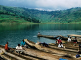Villagers in Dugout Canoes at Market  Lake Bunyonyi  Kabale  Uganda