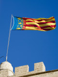 Valencian Flag Flying from Torres de Serranos  Central  Valencia  Spain