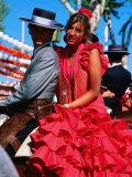 Feria de Abril Horseman with Girl in Traditional Dress  Sevilla  Andalucia  Spain