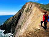 Hiker on Cliffs Above Tennessee Valley Beach  Marin County  California