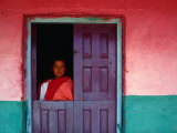 Young Maya Woman in Doorway of Home Zinacantan  Chiapas  Mexico