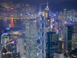 The Towers of Central to Hong Kong Harbour  from Victoria Peak at Dusk  Hong Kong  China
