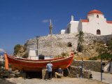 Boat Being Paint on Waterfront  Mykonos Island  Southern Aegean  Greece