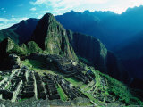 Ancient Ruins on Hillside  Machu Picchu  Cuzco  Peru