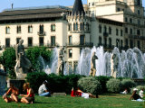 People Relaxing in Plaza de Catalunya  Barcelona  Catalonia  Spain