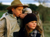 Young Farm Boy and Girl Leaning Against a Fence Post  Hamilton  Victoria  Australia