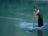 Ethnic Cong Woman Poles Bamboo Raft  Muong Tei  Lai Chau  Vietnam