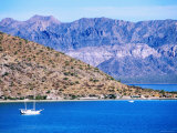 Anchored Yacht and Coastal Village  Bahia Conception  Sea of Cortez  Baja California  Mexico