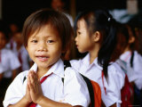 Local School Children Assemble Before School  Kampot  Cambodia