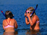 Young Girls with Snorkel and Masks in Water  Vejbystrand  Skane  Sweden