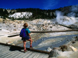 Visitor on Boardwalk Looking at Fumaroles  Bumpass Hell  Lassen Volcanic National Park  California
