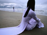 School Girls Watch Tropical Storm Approach Vietnam's Central Coast  Da Nang  Vietnam