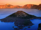 The Watchman and Wizard Island  Sunset  Crater Lake National Park  Oregon