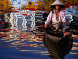 Woman in Boat  Reflection of Newly Painted Boat on Perfume River  Hue  Thua Thien-Hue  Vietnam