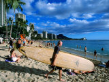 Surfer on Waikiki Beach  Oahu  Hawaii
