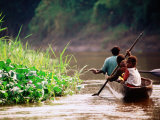 People Canoeing on River  East Sepik  Papua New Guinea