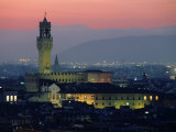 City Skyline  with Palazzo Vecchio  Illuminated at Dusk  Florence  Tuscany  Italy