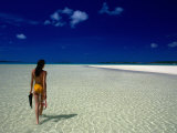 Woman Walking on Beach  Aitutaki  Southern Group  Cook Islands