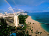 Rainbow over Waikiki Beach  Oahu  Hawaii