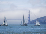 Sailing Boats with the Golden Gate Bridge and Summer Fog in Background  San Francisco  California