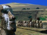 Traditional Carved Moai at Ahu Tongariki  Ahu Tongariki  Valparaiso  Chile