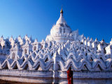 Buddhist Monk Contemplating Hsinbyume Paya  Mingun  Mandalay  Myanmar