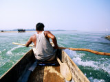 Man Canoeing on River  Royal Chitwan National Park  Narayani  Nepal