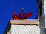 Monks on Rooftop of Monastary  Tikse  Jammu and Kashmir  India