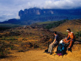 Hikers Taking Break on Hike to Top of Roraima  in Background  Roraima  Bolivar  Venezuela