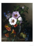 Still Life of Hibiscus and Nasturtium in a Glass Vase