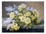 Still Life of Yellow Roses with Lilac