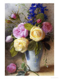 Roses and Delphinium in a Vase