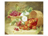 Baskets of Strawberries  Raspberries and Convolvulus